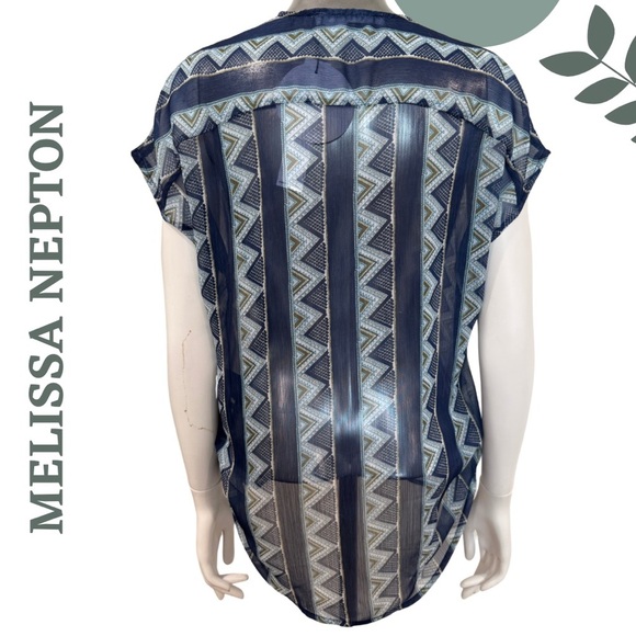 Boho Chic Ethnic Print Blouse by Melissa Nepton | Semi Sheer Short Sleeve | XS - Picture 4 of 7